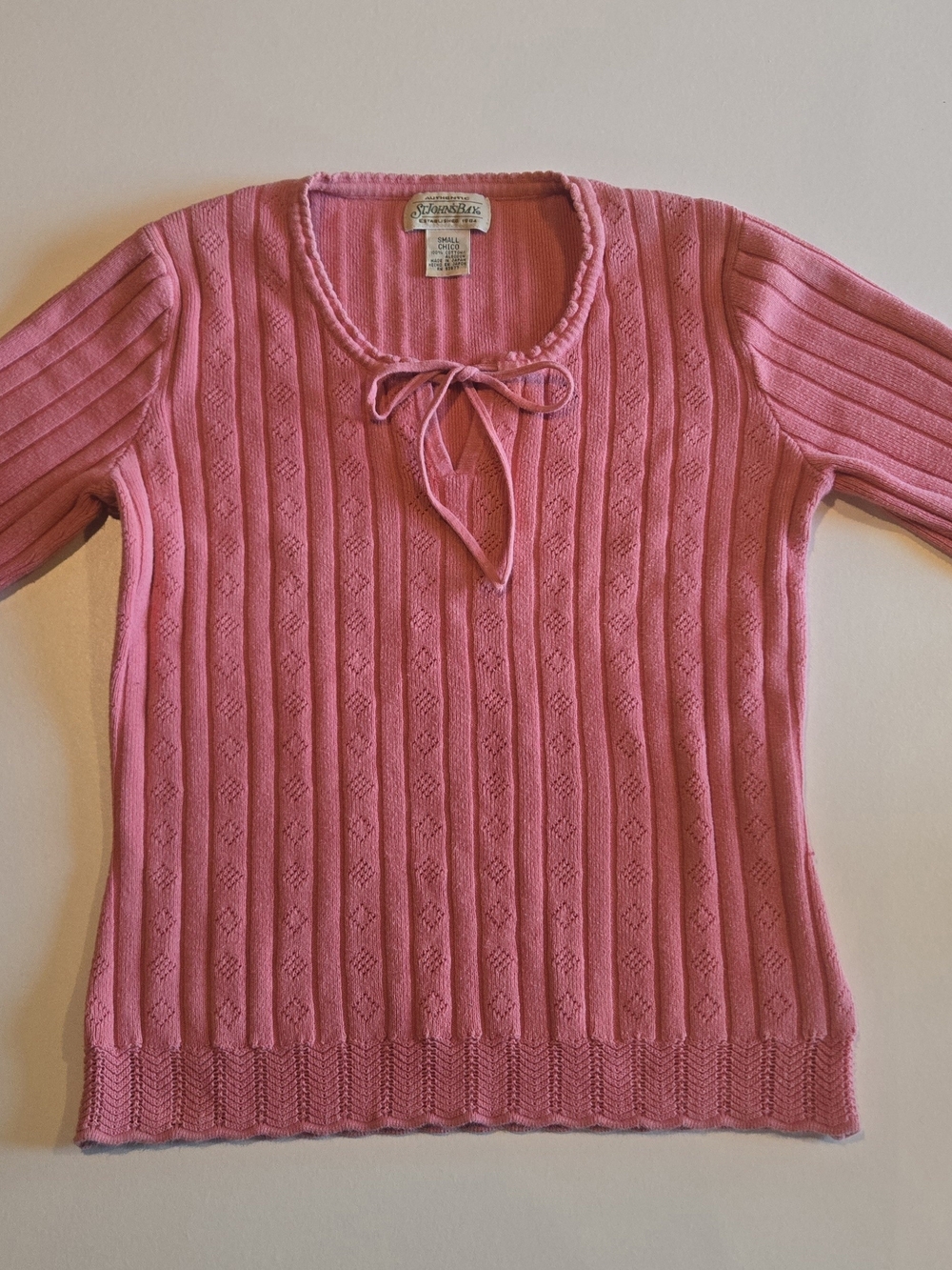 St. John's Bay Pink Tie-Neck Ribbed Knit Sweater